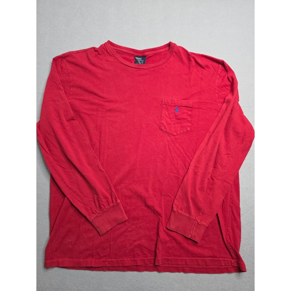 Vintage‎ Polo Ralph Lauren Shirt Men's XL Red Pocket 100% Cotton Pullover Retro